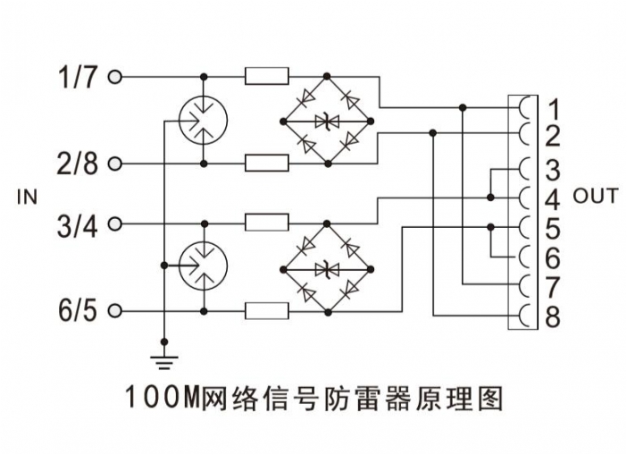 百兆網絡防雷器接線圖 百兆網絡防雷器接線圖